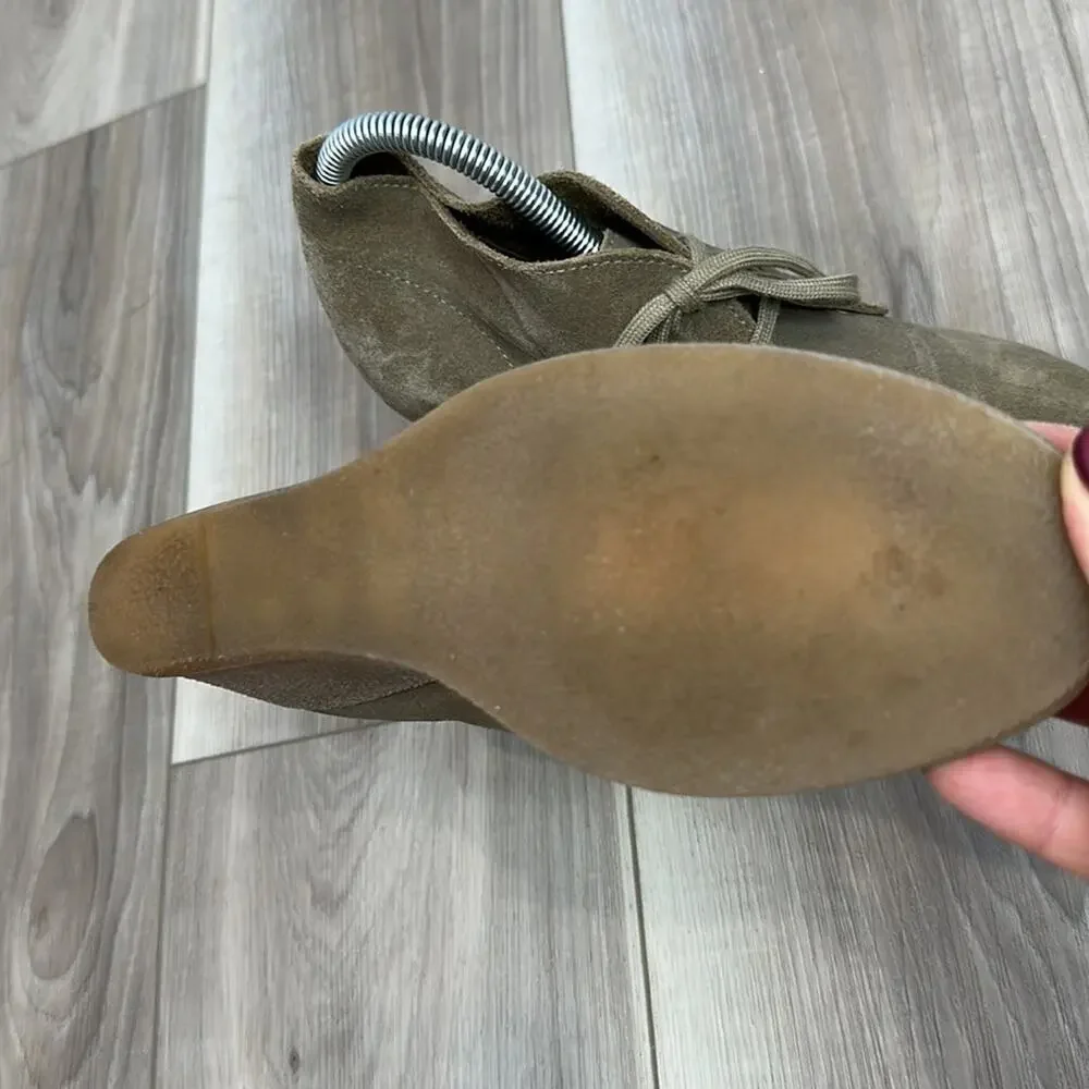 J. Crew neutral suede wedge booties size 7